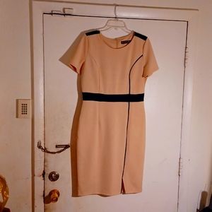 Woosunze Pencil Dress NEW WITH TAGS Beige & Navy Size Small